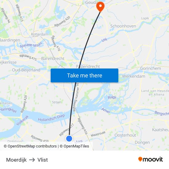 Moerdijk to Vlist map
