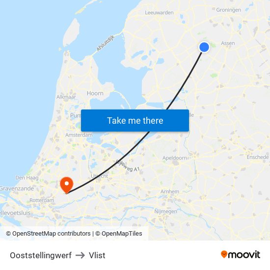 Ooststellingwerf to Vlist map