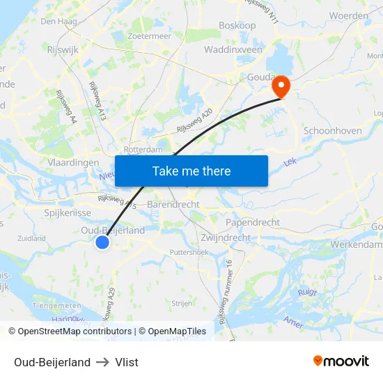 Oud-Beijerland to Vlist map
