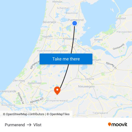 Purmerend to Vlist map