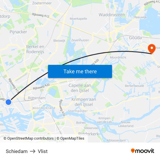 Schiedam to Vlist map