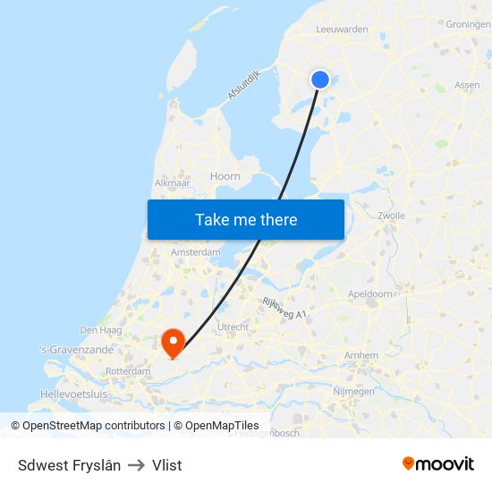 Sdwest Fryslân to Vlist map