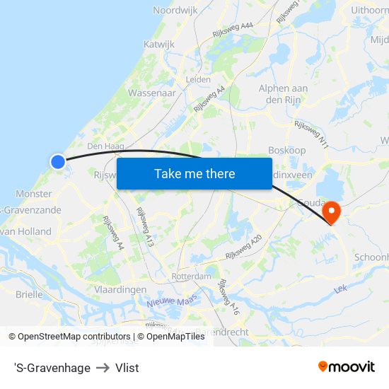 'S-Gravenhage to Vlist map