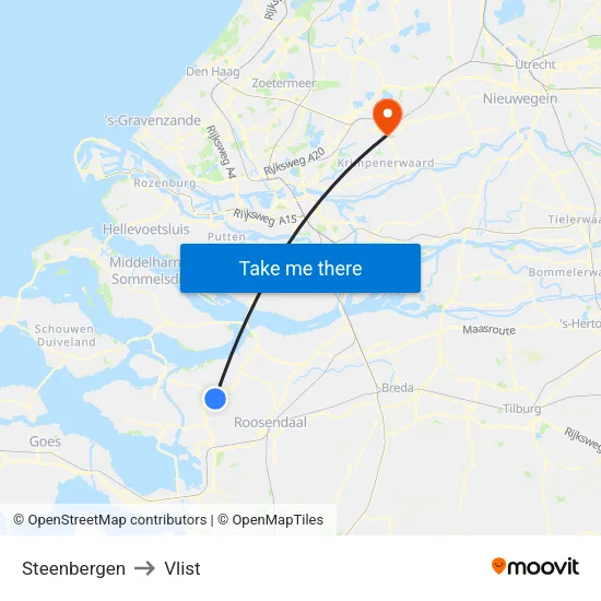 Steenbergen to Vlist map