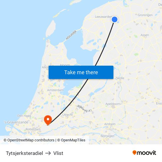 Tytsjerksteradiel to Vlist map