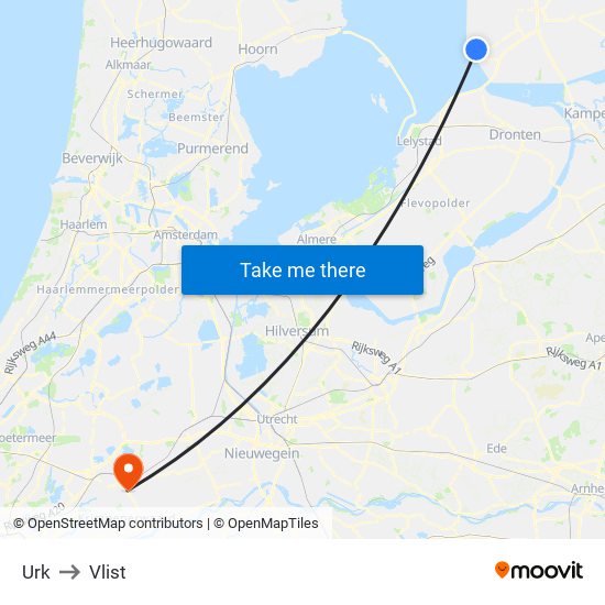 Urk to Vlist map