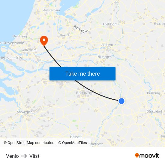 Venlo to Vlist map