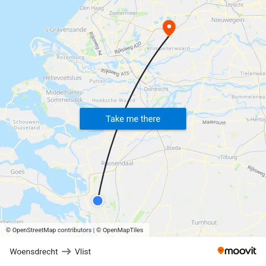 Woensdrecht to Vlist map