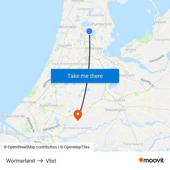 Wormerland to Vlist map