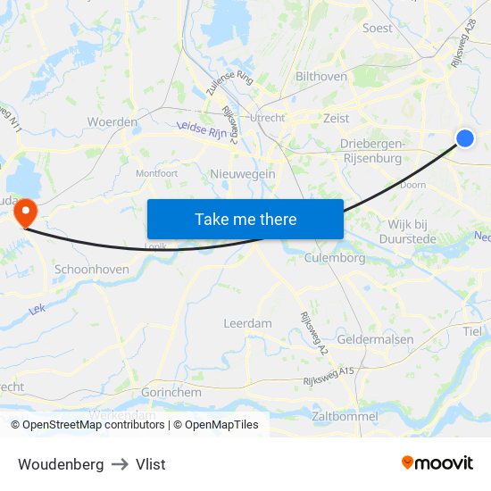 Woudenberg to Vlist map
