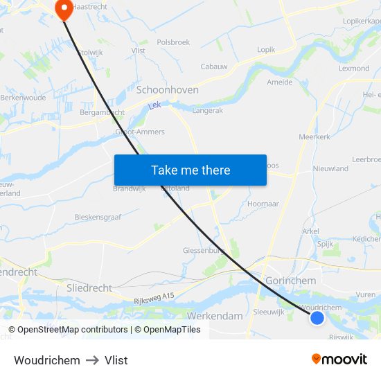 Woudrichem to Vlist map