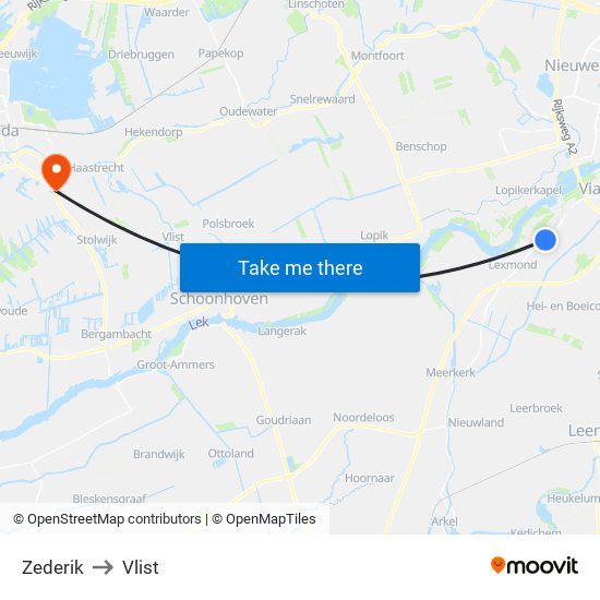 Zederik to Vlist map