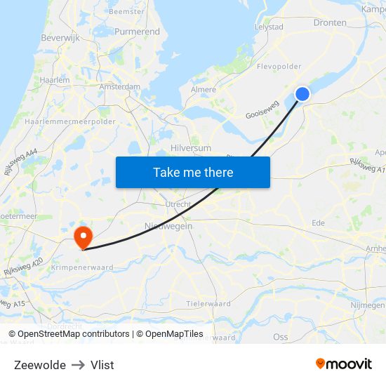 Zeewolde to Vlist map