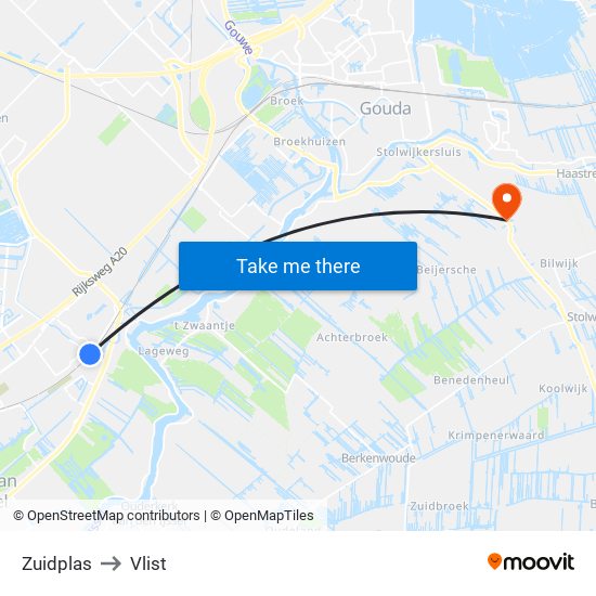 Zuidplas to Vlist map