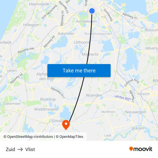 Zuid to Vlist map