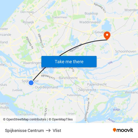 Spijkenisse Centrum to Vlist map
