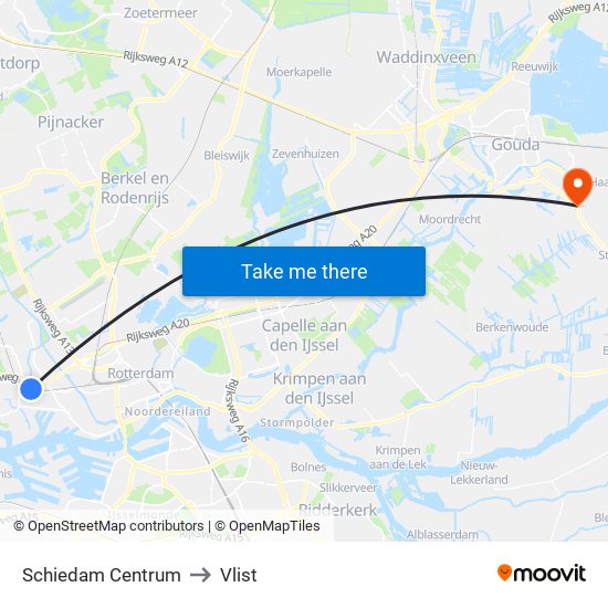 Schiedam Centrum to Vlist map