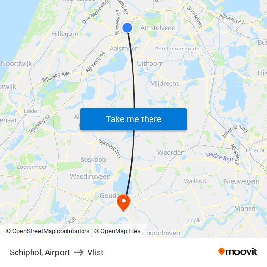 Schiphol, Airport to Vlist map