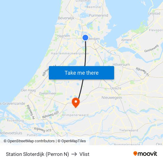 Station Sloterdijk (Perron N) to Vlist map