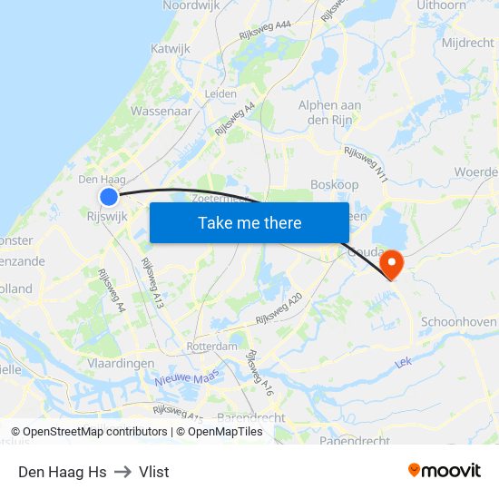 Den Haag Hs to Vlist map