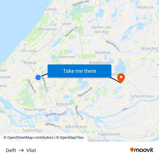 Delft to Vlist map