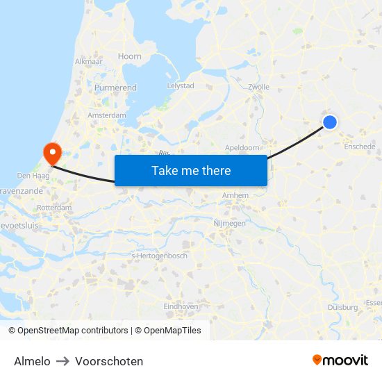 Almelo to Voorschoten map