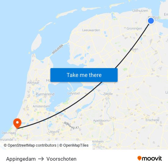 Appingedam to Voorschoten map