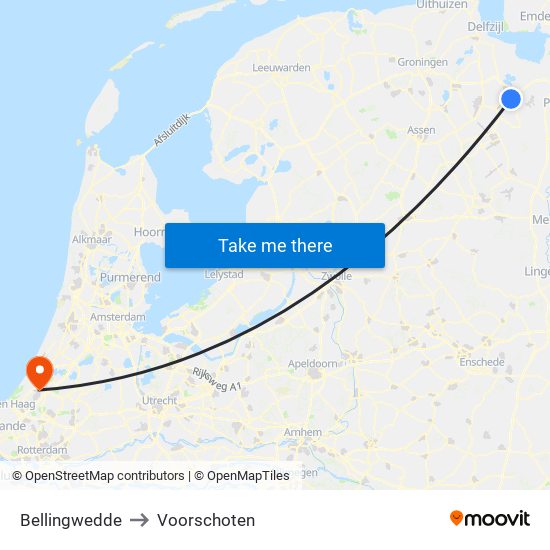 Bellingwedde to Voorschoten map