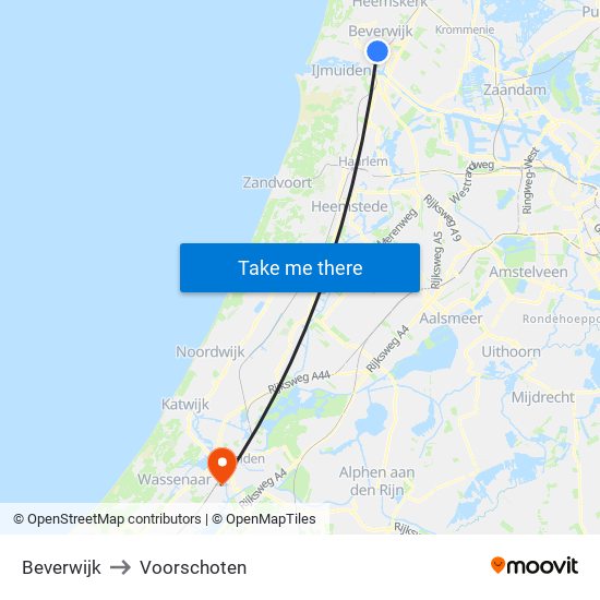 Beverwijk to Voorschoten map