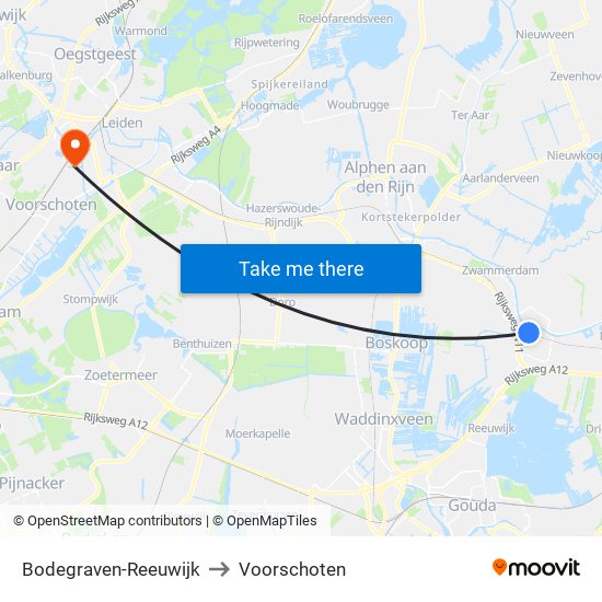 Bodegraven-Reeuwijk to Voorschoten map