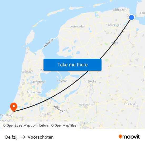 Delfzijl to Voorschoten map