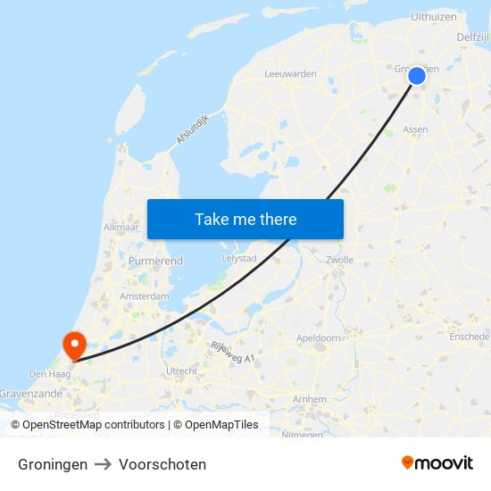 Groningen to Voorschoten map