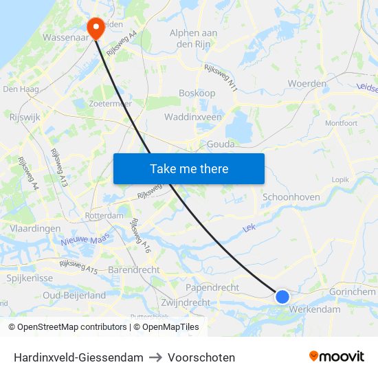 Hardinxveld-Giessendam to Voorschoten map