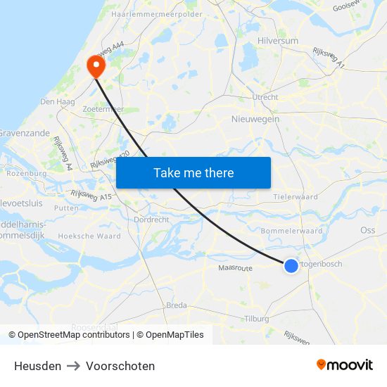 Heusden to Voorschoten map