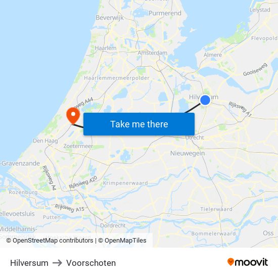 Hilversum to Voorschoten map