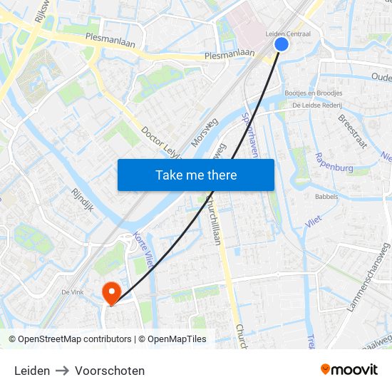 Leiden to Voorschoten map