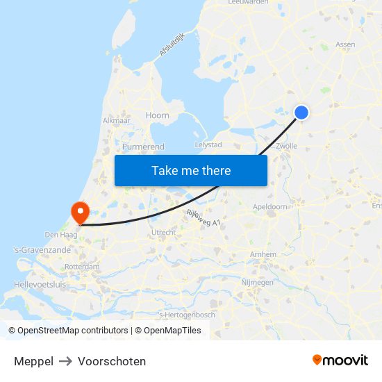 Meppel to Voorschoten map