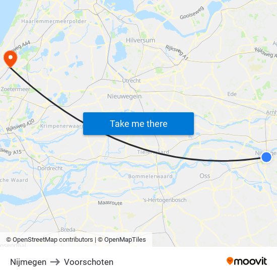 Nijmegen to Voorschoten map