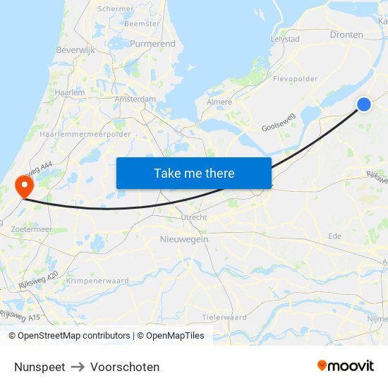 Nunspeet to Voorschoten map