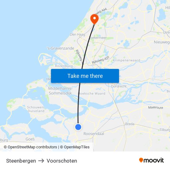 Steenbergen to Voorschoten map