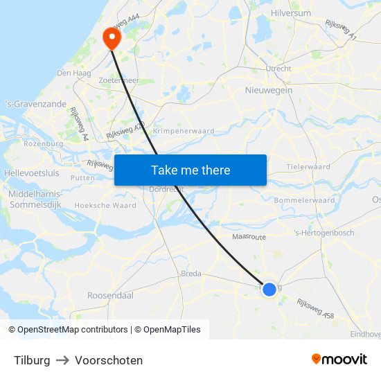 Tilburg to Voorschoten map