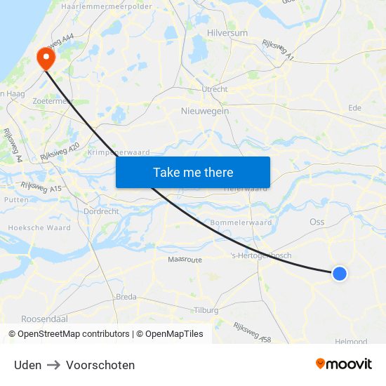 Uden to Voorschoten map