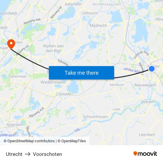 Utrecht to Voorschoten map