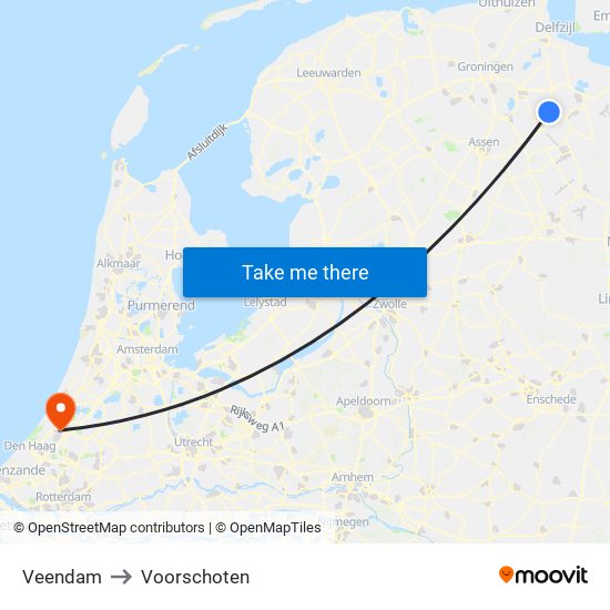 Veendam to Voorschoten map
