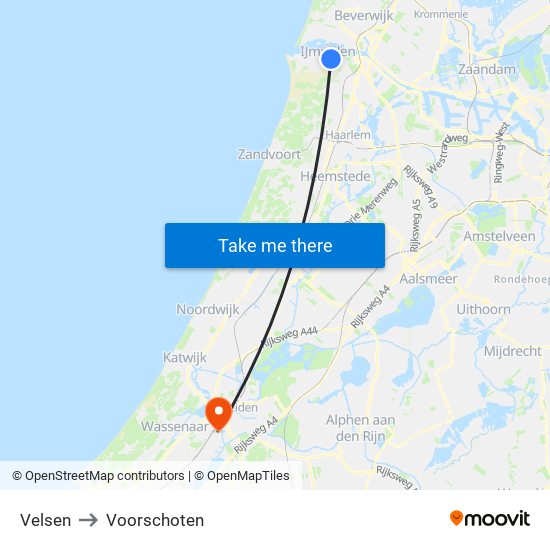 Velsen to Voorschoten map