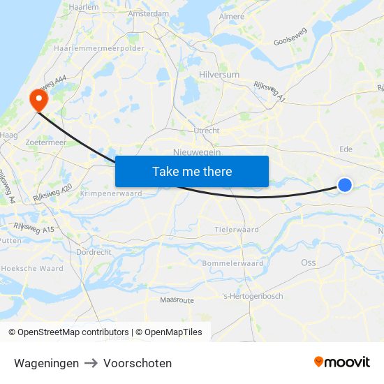Wageningen to Voorschoten map