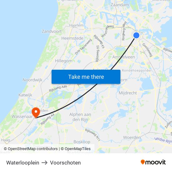 Waterlooplein to Voorschoten map