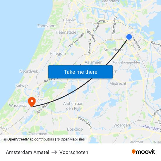 Amsterdam Amstel to Voorschoten map