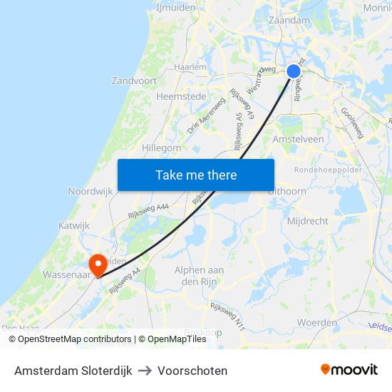 Amsterdam Sloterdijk to Voorschoten map