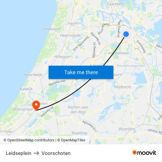 Leidseplein to Voorschoten map